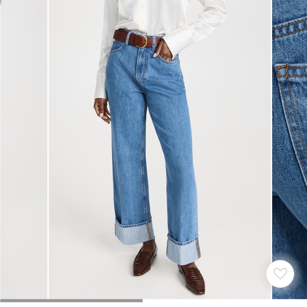 FRAME Rolled High Rise Wide Leg Jeans